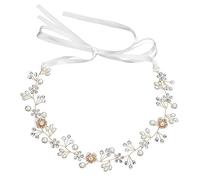 Elegant For Women Ladies Girls Elegant Bridal Headband Crown Rhinestone Faux Pearls Flowers Headdress Headpiece Bridemaid Hair Wreath With Adjustable Ribbon For Festival Wedding P