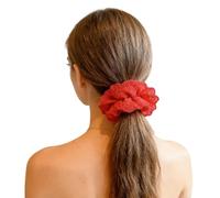 Elegant Four Layer Lace Scrunchie Boho Hairstyle Scrunchie Scrunchie for Thick Hair (Red, One Size)