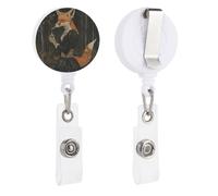 Elegant Fox Lady Retractable Badge Reel - Personalized ID Name Badge Holder with Lanyard Cute Badges Reel Holder Round Nurse Doctor Name Tag Badges Clip for Work