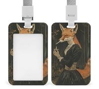 Elegant Fox Lady Retractable ID Badge Holder with Lanyard - Vertical Badge Reel,Keychain Clip,Name Tag Id Card Holder Protector for Nurse Officer Teacher Security Staff Women Men
