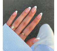 Elegant French Almond Press on Nails with Crystal Accent - Multiple Sizes Full Cover Manicure Kit for Women Home DIY Nail Art Short Fake Stick Square Tips Acrylic Long Oval Set Coffin Dark Petite