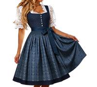 Elegant French Country Napoleonic Style ’s Dress With Apron For Costume And Themed Festivals Sleeveless Lace Trimmed Square Neck Outfit (Dark Blue, S)