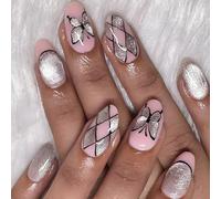 Elegant French Styles False Nails Cats Eye Press On Nails Butterfly Designs Manicure Nails Art For Fashionable Women