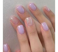 Elegant French Tip Fake Nails Floral Design Artificial Nails Quick Application Lavender French Nail Art