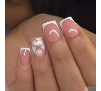 Elegant French Tip Press On Nails With Glitters Gradient And Floral Accents Reusable Artificial For Parties And Weddings French Manicure Art