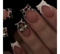 Elegant French Tip Presses on Nails Featuring Leopards Print 3D Bows and Sweet Pastel Patterns Artificial Nails Quickly Apply Nail