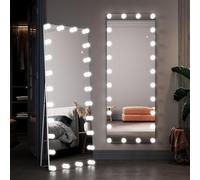 ELEGANT Full Length Mirror with Lights, 160×60cm Standing Mirror with Dimming LED Bulbs & 3 Color Modes, Touch Switch & Memory Function, Floor, Wall Mounted and Leaning Against Wall for Bedroom