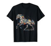 Elegant Galloping Horse with Intricate Colorful Details Value Graphic T-Shirt, Men, Black, S