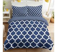 Elegant Geometric Design Printed 3 Piece Single Complete Bedding Set, Classic Repeated Symmetrical Ultra Soft Breathable Reversible Duvet Quilt Cover Fitted Sheet Pillowcase (Blue)