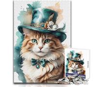 Elegant Ginger Cat in Hat 1000 Adult Pieces Jigsaw Puzzle Educational Fun Learning Activity Game Perfect Thoughtful Gift for Any Occasion Size 50x75cm