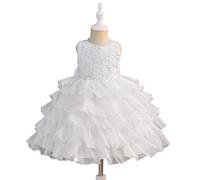 Elegant Girls' Bow Lace Tiered Dress for Pageant Flower Girl Wedding Bridesmaid Prom Formal Gown Girls White Dresses 9-10 Years Gold Sequin Sparkly Kids 10-11