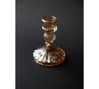 Elegant Glass Candle Holder - Black, Amber, Ash Gray - Perfect for Wedding, Dining Table, Mantelpiece, and Special Occasions (Amber - 1 pcs)