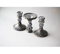 Elegant Glass Candle Holder- Black, Amber, Ash Gray - Perfect for Wedding, Dining Table, Mantelpiece, and Special Occasions (Ash Gray - 1 pcs)