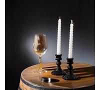 Elegant Glass Candle Holder Black, Amber, Ash Gray - Perfect for Wedding, Dining Table, Mantelpiece, and Special Occasions (Black - 2 pcs)