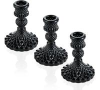 Elegant Glass Candle Holder - Black, Amber, Ash Gray - Perfect for Wedding, Dining Table, Mantelpiece, and Special Occasions (Black - 1 pcs)