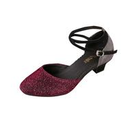 Elegant Glitter Latin Dance Shoes with Bow Front Padded Soft Sole Safer for Women - Mid Heel Shoes Category Women's Middle Heels, purple, 8 UK