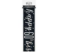 Elegant Glitz Black & Silver Happy 60th Birthday Foil Banner (274cm) - Perfect for Party Decorations, Celebrations, & Milestone Events - 1 Pc