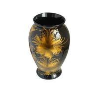 Elegant Glossy Black Ceramic Vase 26cm Height with Gold Floral Pattern - Handcrafted Luxury Artistic Vase for Modern Home Decor