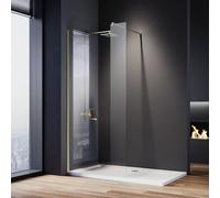 ELEGANT Gold 800mm Wet Room Shower Screen Panel 8mm Easy Clean Glass Walk in Shower Enclosure