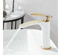 Elegant Gold & Black Brass Bathroom Faucet, Deck-Mounted Hot & Cold Water Mixer, Luxury White & Gold Sink Tap for Modern Bathrooms, Stylish Design & Durability