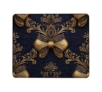 Elegant Gold Bow Pattern Mouse Pad, Dark Blue Vintage Decorative Design, Soft Cloth Non-Slip Gaming Mousepad for Home and Office Use, Idea Square 8x10 Inch