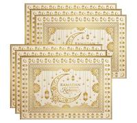 Elegant Gold Crescent Moon Placemats, Decorative Ramadan Kareem Table Mats for Dining, Non-Slip Washable Indoor Outdoor Kitchen Party Placemat Set of 6