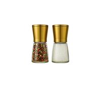 Elegant Gold Design Salt and Pepper Mill Set Magnetic Lock Ceramic Grinder with Wooden Saucer