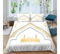 Elegant Gold Dome 3D Printed Duvet Cover Microfiber Bedroom Decor Islamic Art Bedding Set Soft Skin-Friendly for Adults Double（200x200cm）
