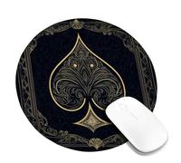 Elegant Gold Foil Floral Spade Mouse Pad, Black Vintage Design Gaming Mousepad, Anti-Slip Washable Desk Mat for Home Office Setup Round 8x8 Inch