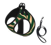 Elegant Gold Glitter Zebra Green Animal Print No Pull Dog Harness and Leash Set, Cute Reflective Adjustable Vest for Small Dogs,Breathable Mesh Puppy Harness for Walking Hiking,Medium