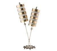 Elegant Gold Leaf Table Lamp With Taupe Striped Shades - Perfect For Home Decor