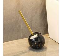 Elegant Gold Marble Toilet Brush Set - Long Handle Ceramic Cleaning Brush with Round Black Base for Stylish Bathroom nization and Efficient Cleaning