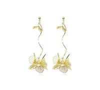 Elegant Gold-Plated Layered Flower Dangle Earrings Delicate Wirework Petal Design Asymmetric Long Drop Statement Jewelry for Women