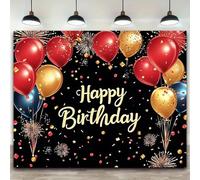 elegant gold red and black Happy Birthday background vibrant balloon confetti designL party banner