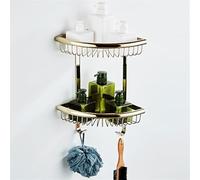 Elegant Gold WallMounted Corner ShelfDoubleTier Floating Shelves for Shampoo Cosmetics & StorageMultiFunctional Bathroom & Kitchen Organizer with Hooks