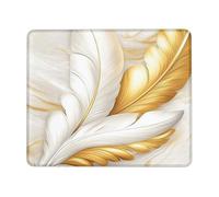 Elegant Gold White Feather Desk Mouse Pad, Luxury Soft Touch Mousepad, Rubber Non-Slip Washable Gaming Mouse Pad for Home and Office, Stylish Gift for All Seasons Square 8x10 Inch