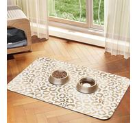 Elegant Gold White Leopard Cheetah,Waterproof Pet Feeding Mat,Cat Dog Placemats for Food and Water, PU Leather Food Mats,40x60cm