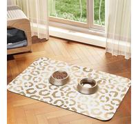 Elegant Gold White Leopard Cheetah,Waterproof Pet Feeding Mat,PU Leather Placemats for Cat Dog Water Bowl,Food Mats,30x45cm
