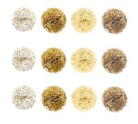 Elegant Gold & White Tissue Paper Pom Poms - 12 Pcs Party Decorations for Weddings, Birthdays, Baby Showers, and More - Perfect for Any Celebration