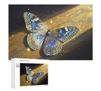 Elegant Golden Butterfly Puzzle - 1000 pcs Wooden Jigsaw for Adults - Abstract Art Theme for Wall Display and Quiet Time Relaxation