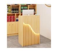 Elegant Golden Wood Reception Desk with Ambient Lighting - 80cm Stylish Checkout Counter for Retail, Office & Event Spaces - Modern Welcome Unit, Durable & Functional