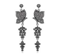 Elegant Gorgeous Crystal Gemstone Butterfly Dangle Earrings Charming Wedding Party Statement Dress Jewelry Accessories For Women Girl Colour Name:Silver