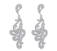 Elegant Gorgeous Crystal Gemstone Flower Dangle Earrings Charming Wedding Party Bar Statement Dress Jewelry Accessories For Women Girl Colour Name:Gold