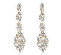 Elegant Gorgeous Crystal Pearl Dangle Long Earrings Elegant Wedding Party Bar Statement Dress Jewelry Accessories For Women Girl Colour Name:Silver