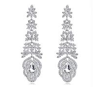 Elegant Gorgeous Flower Crystal Dangle Earrings Charming Gemstone Wedding Party Statement Dress Jewelry Decoration For Women Girl Colour Name:Silver