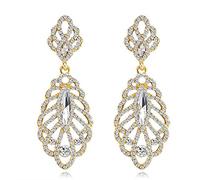 Elegant Gorgeous Hollow Leaf Shape Crystal Dangle Earrings Charming Gemstone Wedding Party Statement Dress Jewelry Decoration For Women Girl Colour Name:Silver