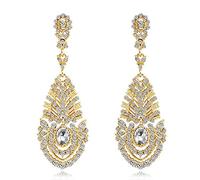 Elegant Gorgeous Vintage Crystal Gemstone Dangle Long Earrings Charming Wedding Party Statement Dress Jewelry Accessories For Women Girl Colour Name:Silver