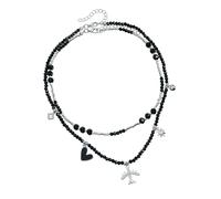 Elegant Gothic Styles Plane Pendant Necklace Layer With Black Beaded Charm And Spikes Designs For Modern Women Layer Pendant Jewelry