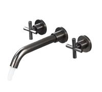 Elegant Gray Brass Wall-Mounted 3-Hole Bathroom Faucet with 360° Rotation, Double Cross Handle Hot & Cold Water Mixer Tap for Stylish Vanities