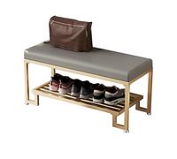 Elegant Gray Entryway Bench with Cushion Metal SpaceSaving Shoe Storage Upholstered Shoe Rack Gold Legs Perfect for Living Room Balcony Hallway (80 cm)